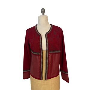 Karffany por Jacqueline Munoz Chaqeta Red leather Ecuador Sweater M L NWT